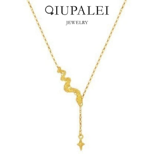 QIUPALEI Jewelry-S925 Sterling Silver Quadrangle Twisted Spirit Snake Necklace Fashion Design Niche Collar Chain