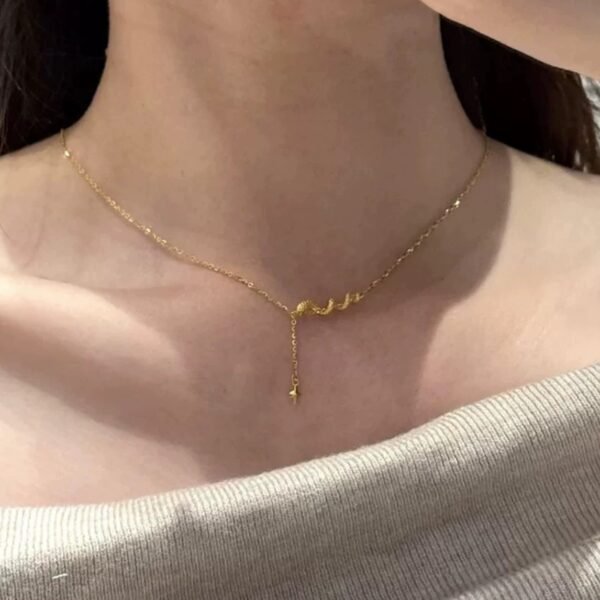QIUPALEI Jewelry-S925 Sterling Silver Quadrangle Twisted Spirit Snake Necklace Fashion Design Niche Collar Chain - Image 5