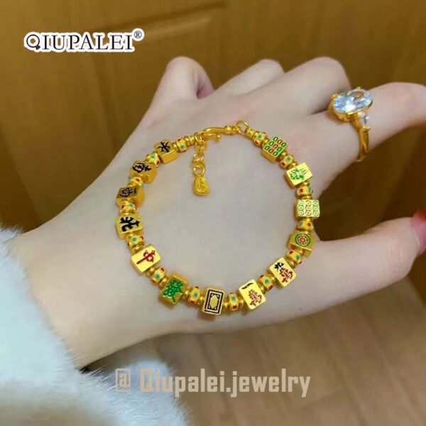 QIUPALEI | Luck Essentials: “The 13 Missing Missiles” Mahjong Bracelet - Gold Jewelry for Fortune and Good Fortune
