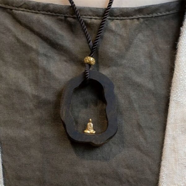 QIUPALEI: QIUPALEI Black Gold Design Necklace - Oriental Zen Charm and Blessings - Image 2