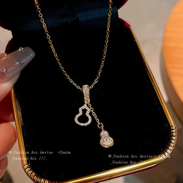 QIUPALEI Lucky Charms | Titanium Gourd Pendant - Zirconia Tassel Design Elegant Necklace - Image 2