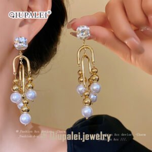 QIUPALEI | “Moonlight” Pearl Tassel Earrings - Diamonds 925 Silver Pin Allergy Resistant