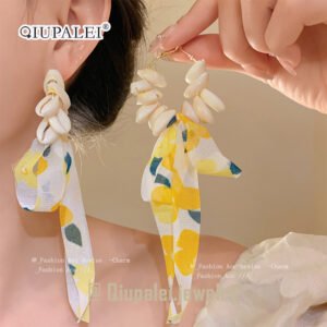 QIUPALEI | “Seaside Holiday” seashell chiffon bow flutter earrings - S925 Silver Pin Allergy Resistant