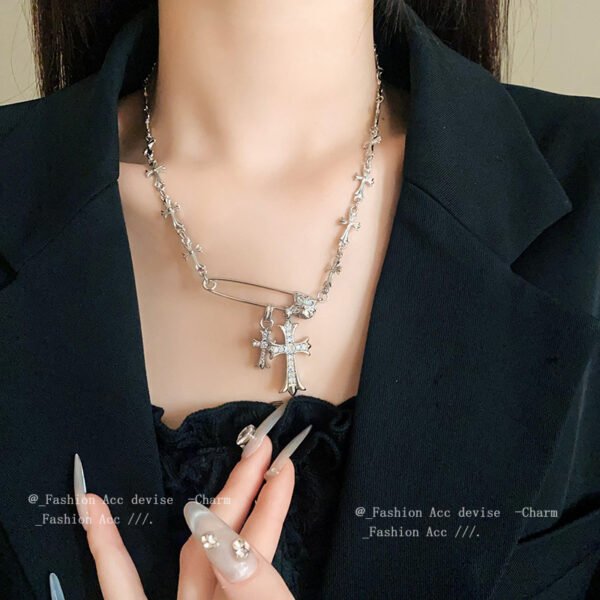 QIUPALEI JEWELRY |Trendsetter: Cross pendant necklace with pin safety clasp - Cubic zircon setting - Personalized - Image 2