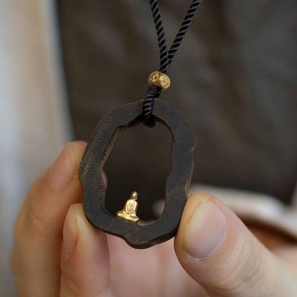 QIUPALEI: QIUPALEI Black Gold Design Necklace - Oriental Zen Charm and Blessings - Image 3