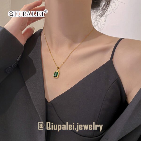 QIUPALEI | Lucky Emerald: Perfume Bottle Shaped Titanium Necklace - Fine micro zirconia Fashion Focus