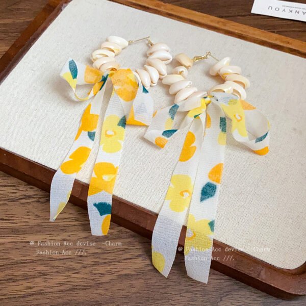 QIUPALEI | “Seaside Holiday” seashell chiffon bow flutter earrings - S925 Silver Pin Allergy Resistant - Image 2