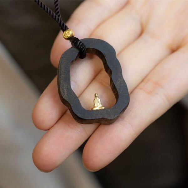 QIUPALEI: QIUPALEI Black Gold Design Necklace - Oriental Zen Charm and Blessings - Image 4