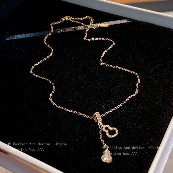 QIUPALEI Lucky Charms | Titanium Gourd Pendant - Zirconia Tassel Design Elegant Necklace - Image 4