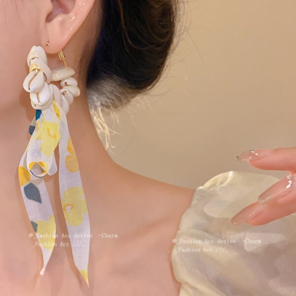 QIUPALEI | “Seaside Holiday” seashell chiffon bow flutter earrings - S925 Silver Pin Allergy Resistant - Image 3