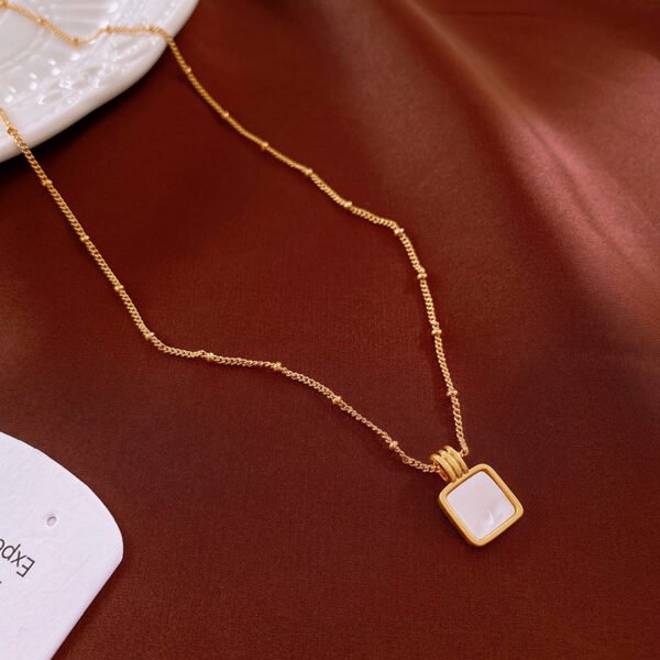 QIUPALEI JEWELRY | The Beauty of Simplicity: Lightweight Square White Mother-of-Pearl Necklace - Image 2