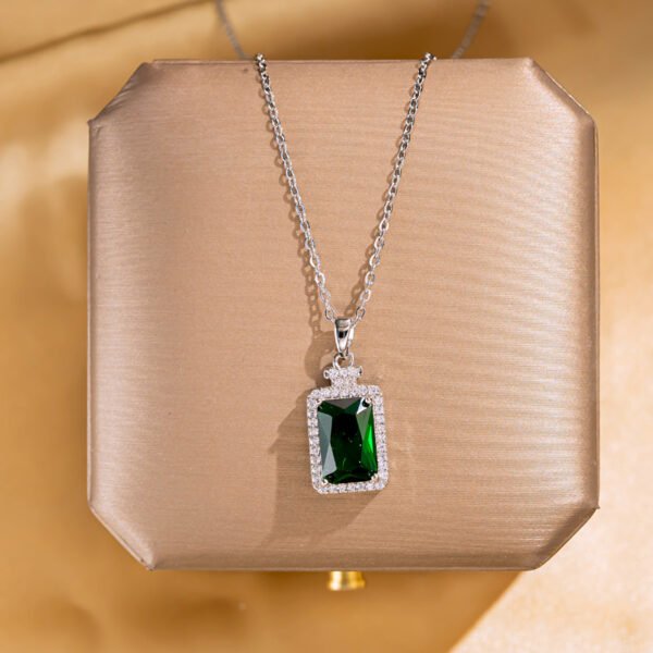 QIUPALEI | Lucky Emerald: Perfume Bottle Shaped Titanium Necklace - Fine micro zirconia Fashion Focus - Image 4