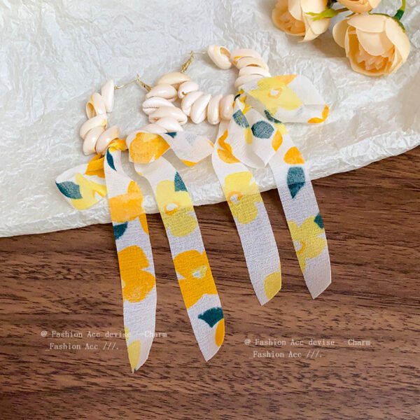 QIUPALEI | “Seaside Holiday” seashell chiffon bow flutter earrings - S925 Silver Pin Allergy Resistant - Image 4