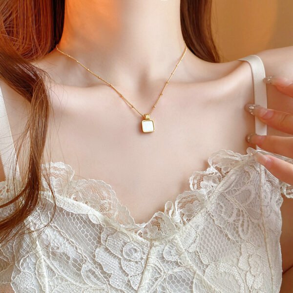 QIUPALEI JEWELRY | The Beauty of Simplicity: Lightweight Square White Mother-of-Pearl Necklace - Image 3