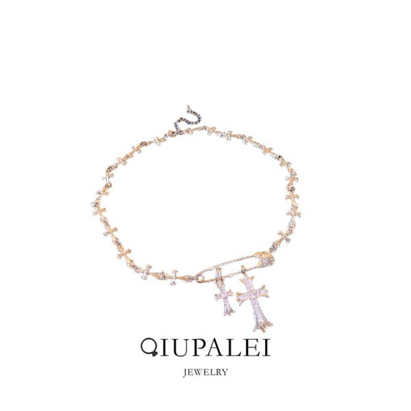 QIUPALEI JEWELRY |Trendsetter: Cross pendant necklace with pin safety clasp - Cubic zircon setting - Personalized - Image 5