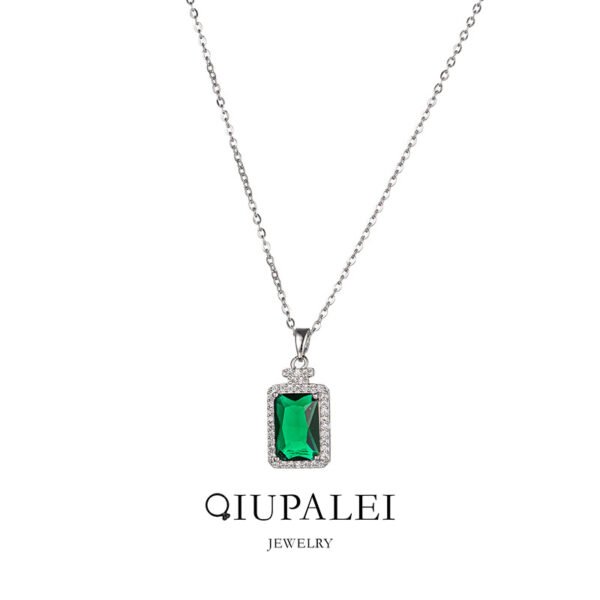 QIUPALEI | Lucky Emerald: Perfume Bottle Shaped Titanium Necklace - Fine micro zirconia Fashion Focus - Image 5
