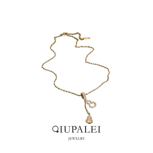 QIUPALEI Lucky Charms | Titanium Gourd Pendant - Zirconia Tassel Design Elegant Necklace - Image 5