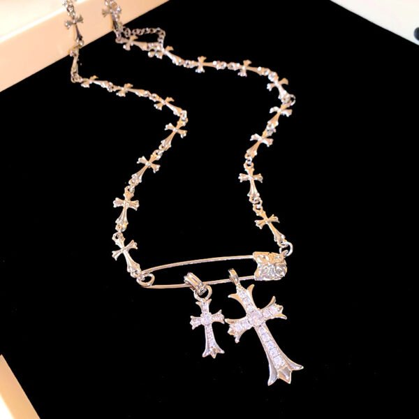 QIUPALEI JEWELRY |Trendsetter: Cross pendant necklace with pin safety clasp - Cubic zircon setting - Personalized - Image 4