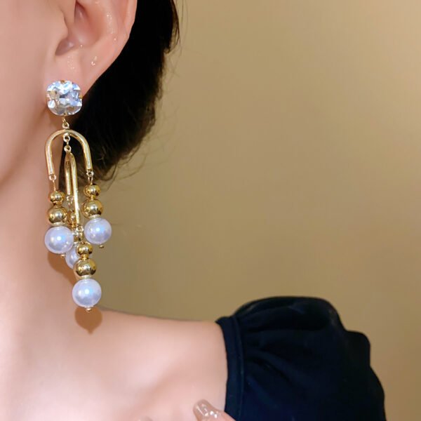 QIUPALEI | “Moonlight” Pearl Tassel Earrings - Diamonds 925 Silver Pin Allergy Resistant - Image 3