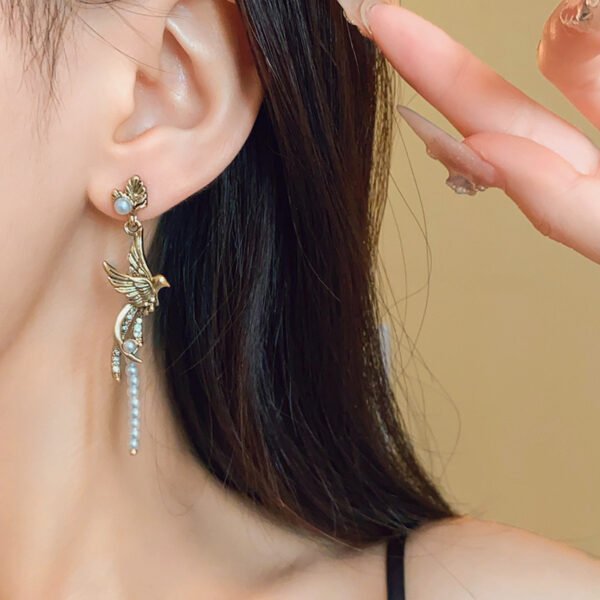 QIUPALEI JEWELRY | “Caged Bird & Free Bird” Faux Pearl Earrings - 925 Silver Studs with Zirconia Unique design - Image 2