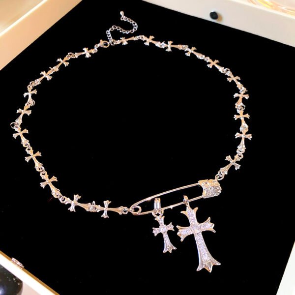 QIUPALEI JEWELRY |Trendsetter: Cross pendant necklace with pin safety clasp - Cubic zircon setting - Personalized - Image 3